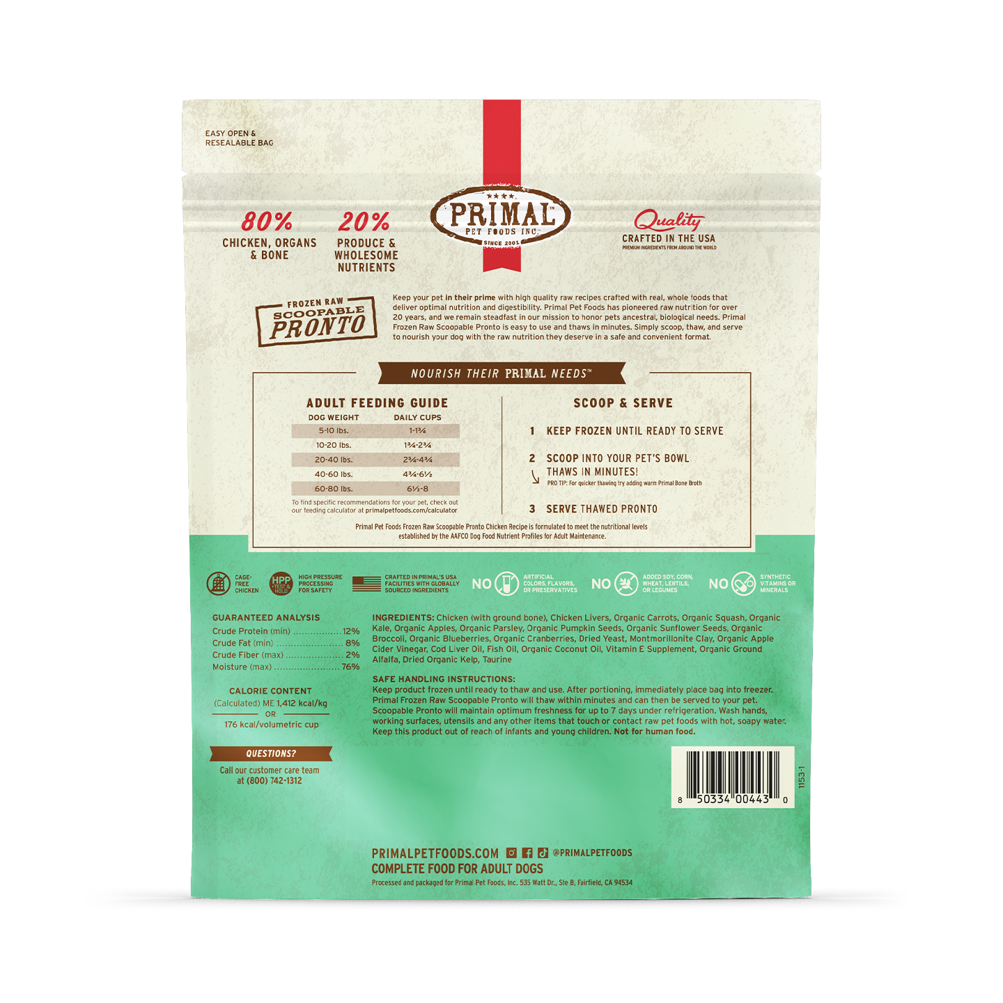Frozen Raw Scoopable Pronto Dog Food - Chicken Recipe