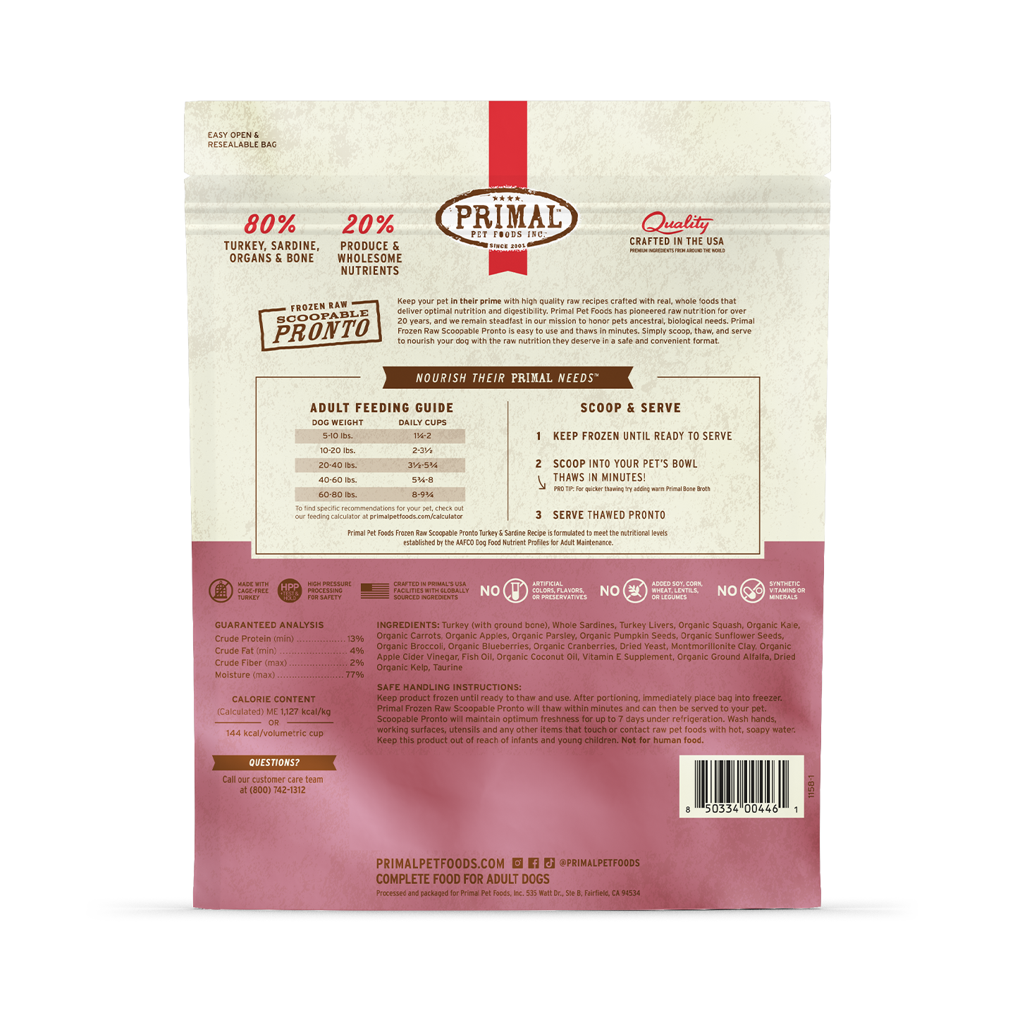 Frozen Raw Scoopable Pronto Dog Food - Turkey & Sardine Recipe