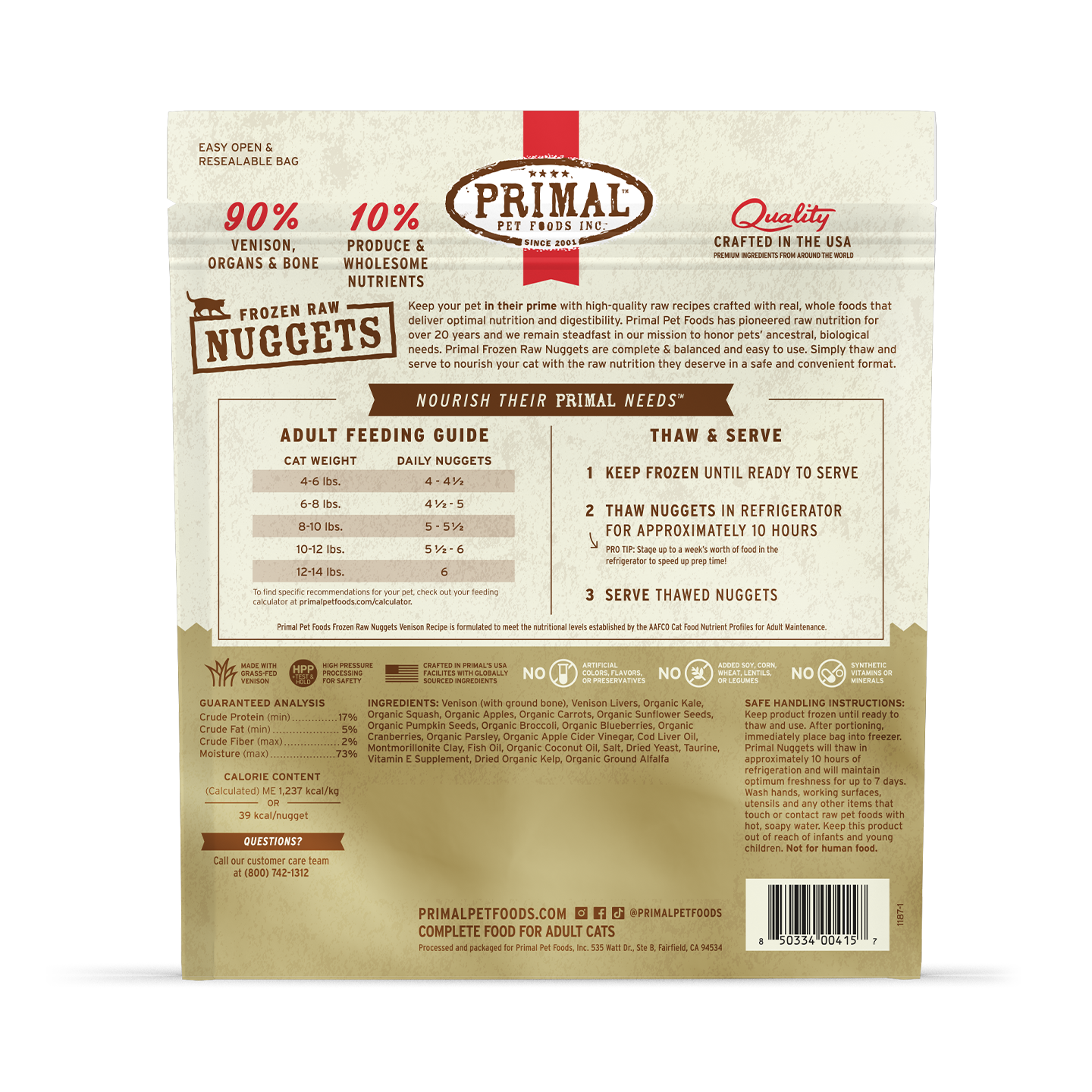 Frozen Raw Nuggets Cat Food - Venison Recipe