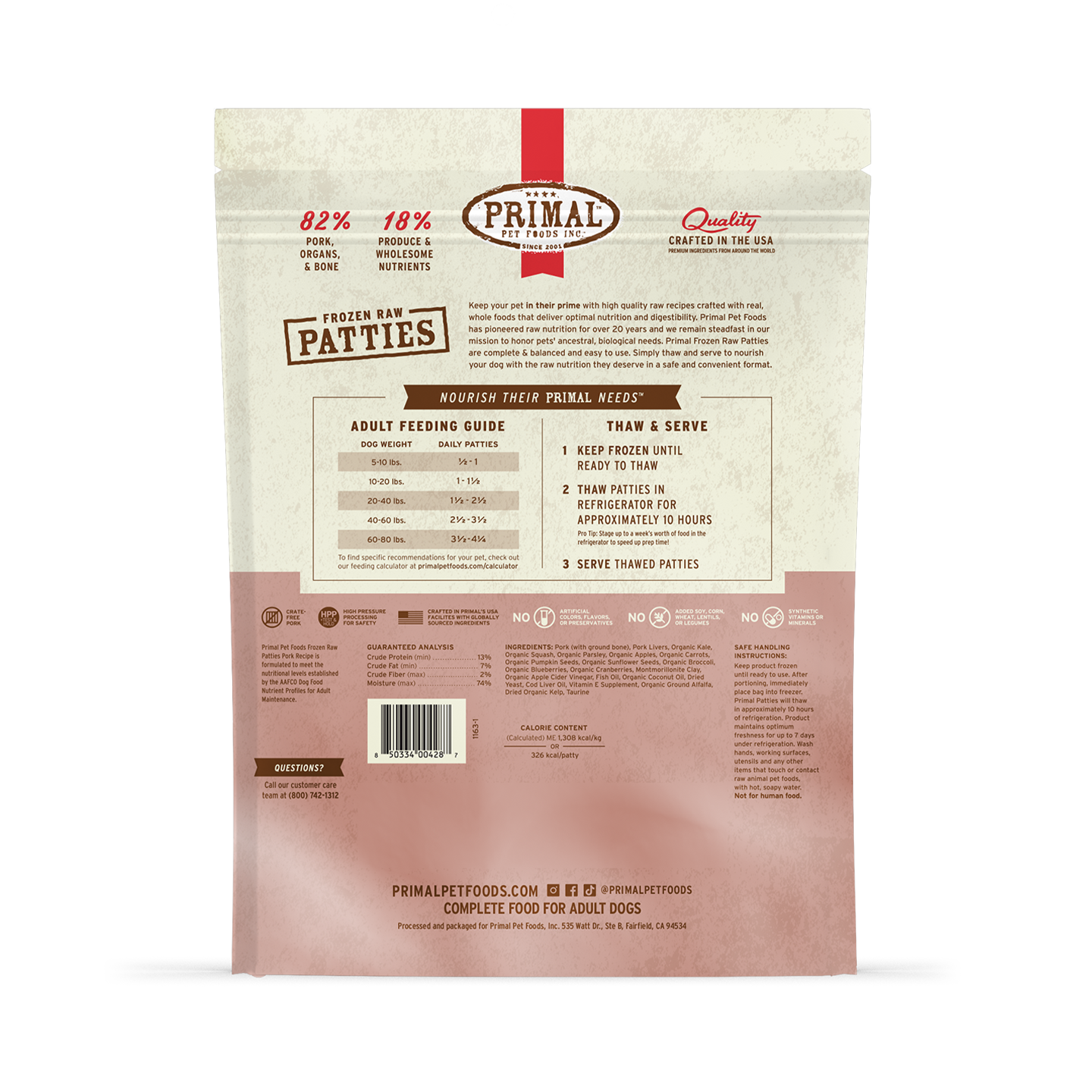 Frozen Raw Patties Dog Food - Pork Recipe