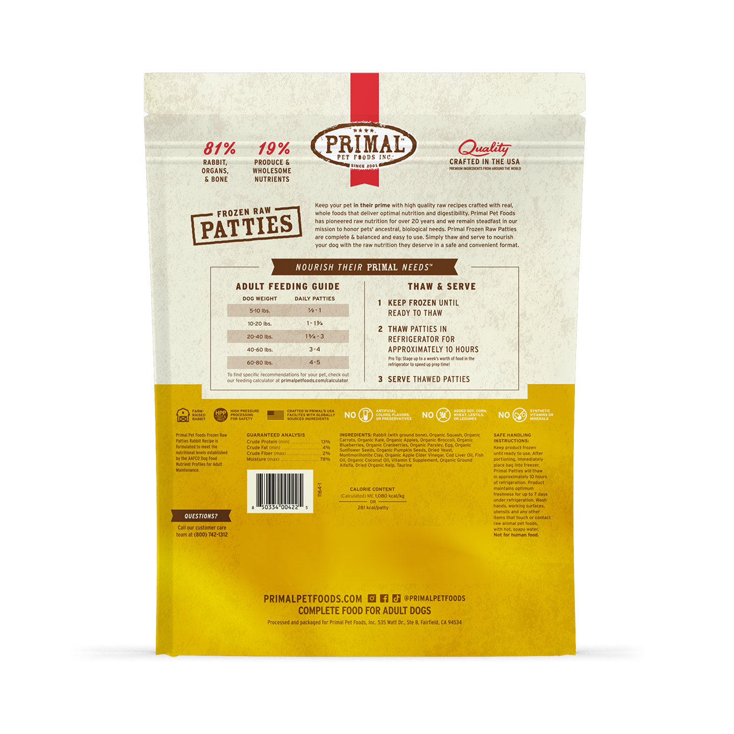 Frozen Raw Patties Dog Food - Rabbit Recipe