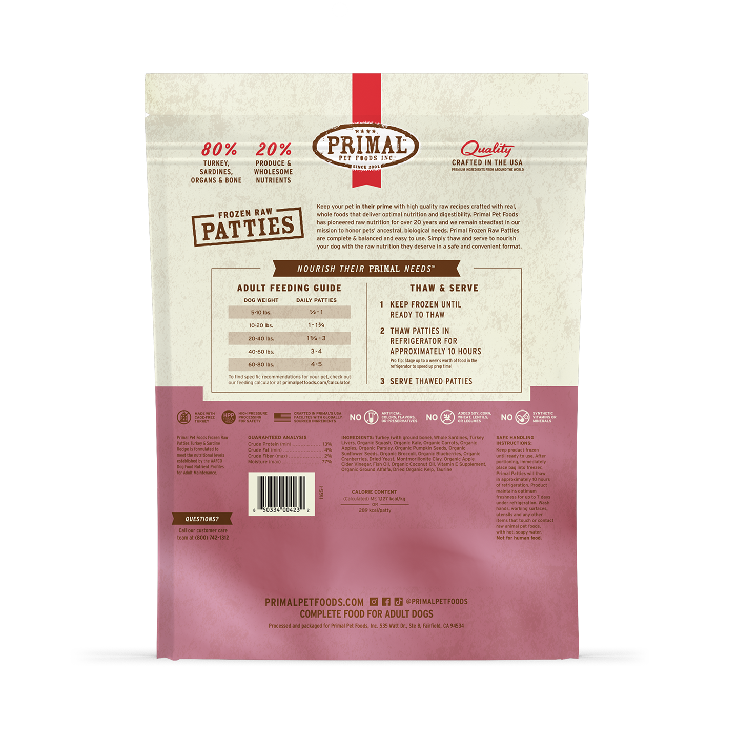 Frozen Raw Patties Dog Food - Turkey & Sardine Recipe