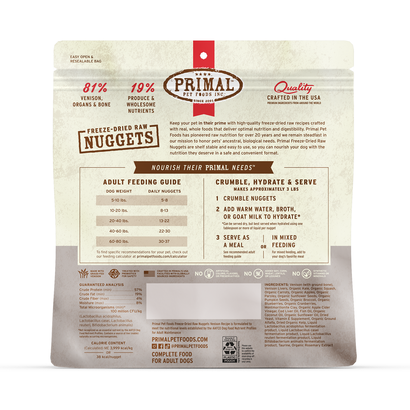 Freeze-Dried Raw Nuggets Dog Food - Venison Recipe