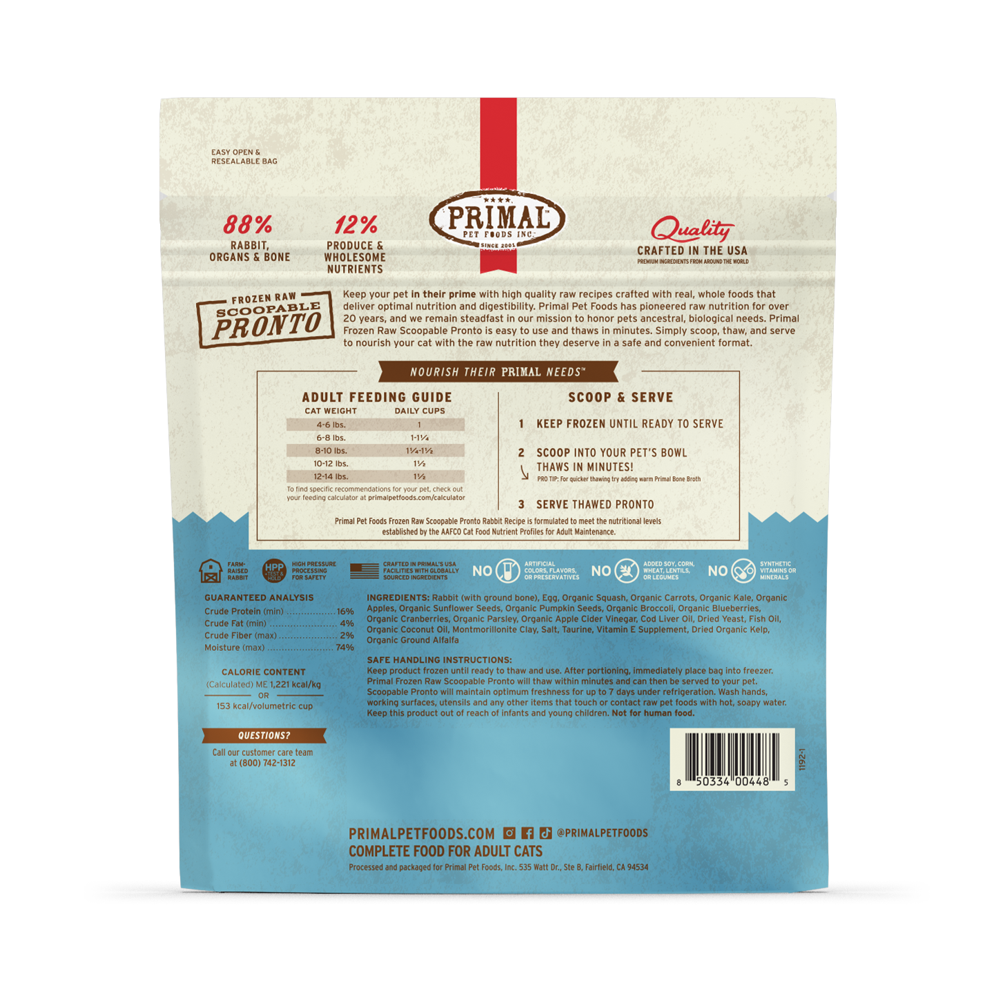 Frozen Raw Scoopable Pronto Cat Food - Rabbit Recipe