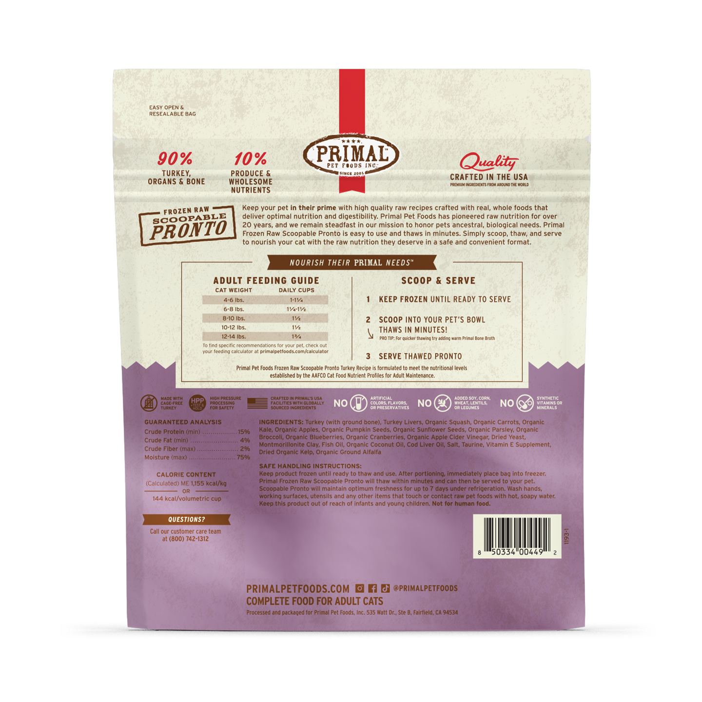 Frozen Raw Scoopable Pronto Cat Food - Turkey Recipe