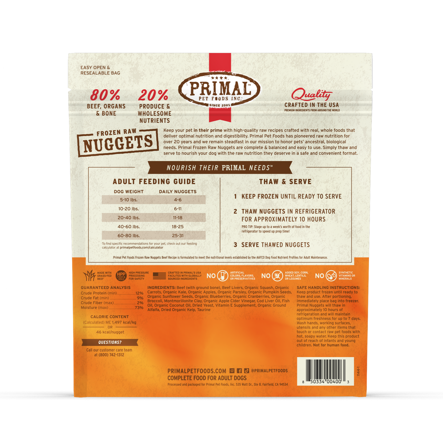 Frozen Raw Nuggets Dog Food - Beef Recipe