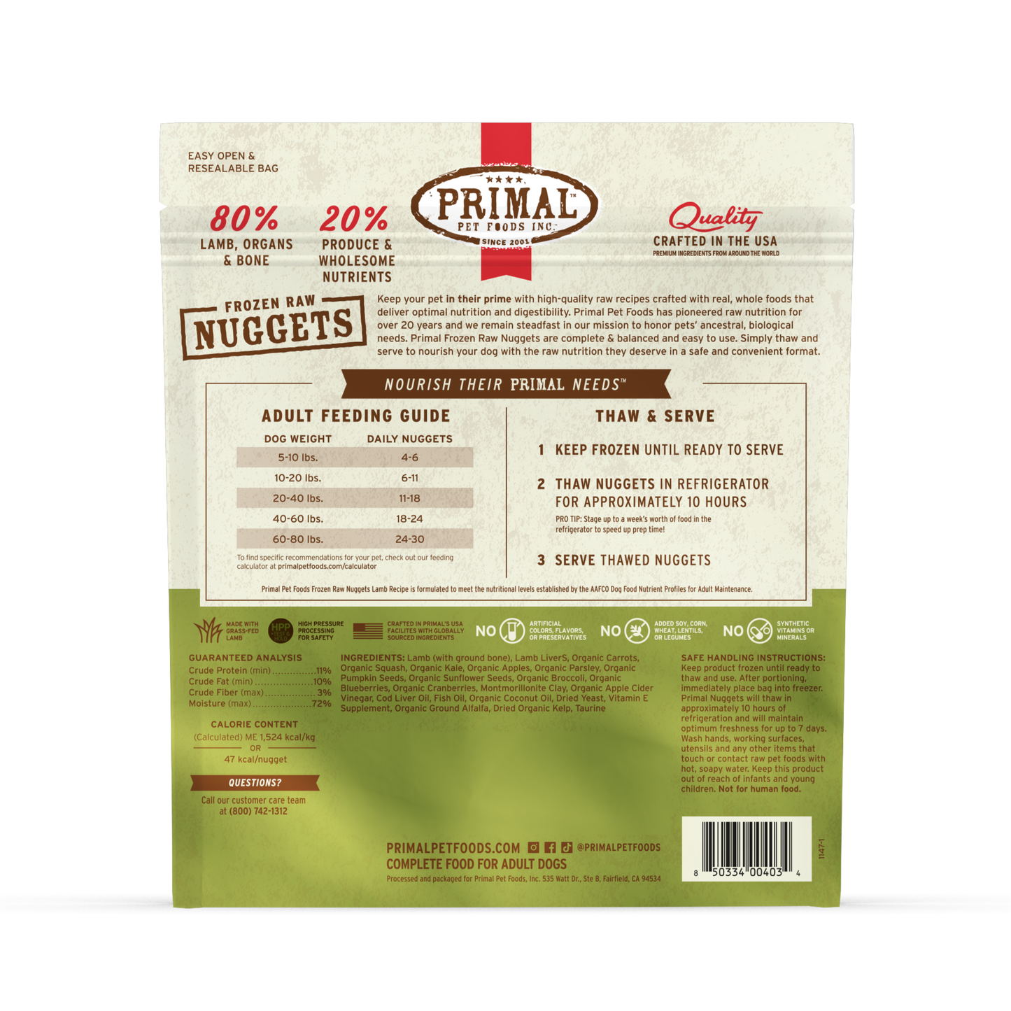 Frozen Raw Nuggets Dog Food - Lamb Recipe