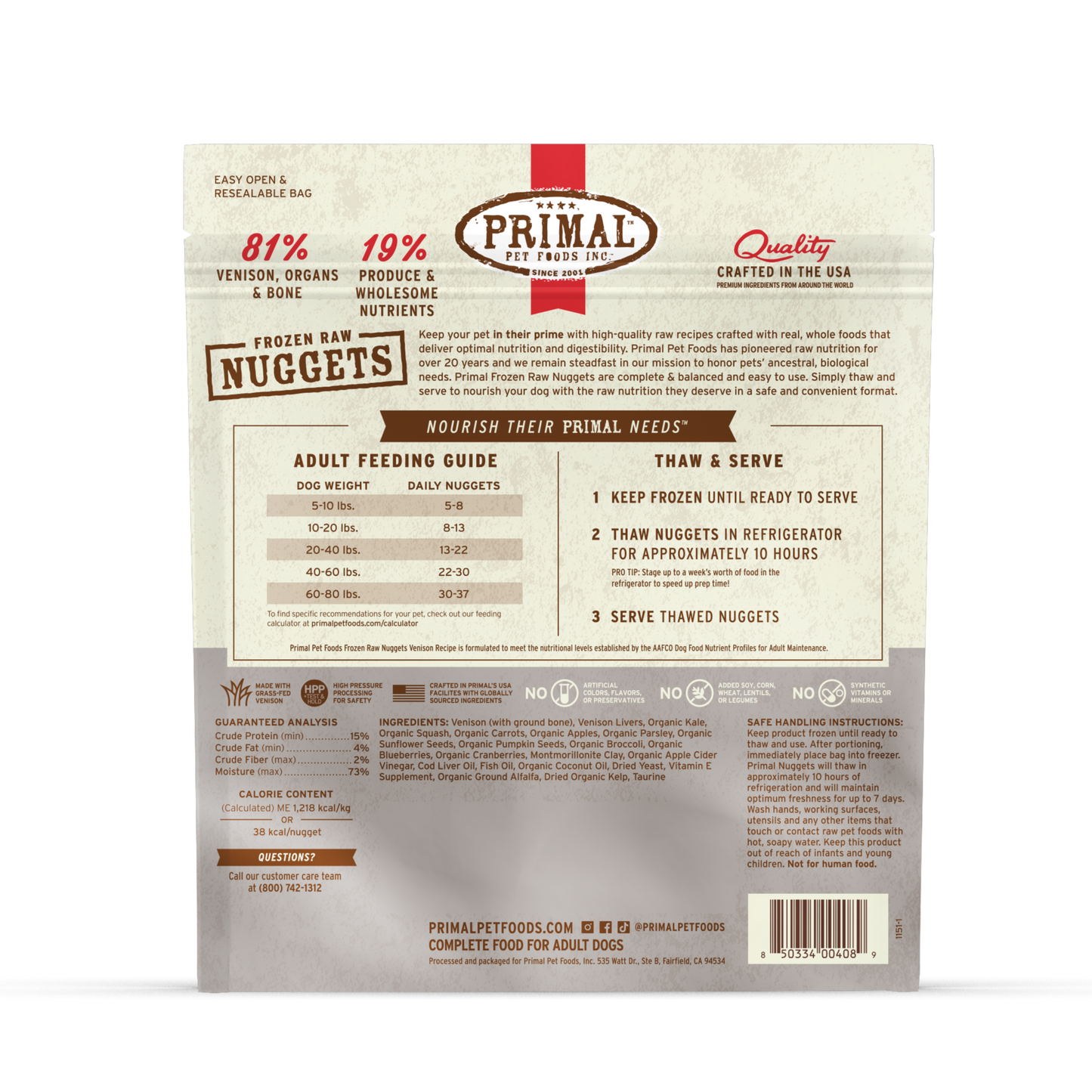 Frozen Raw Nuggets Dog Food - Venison Recipe