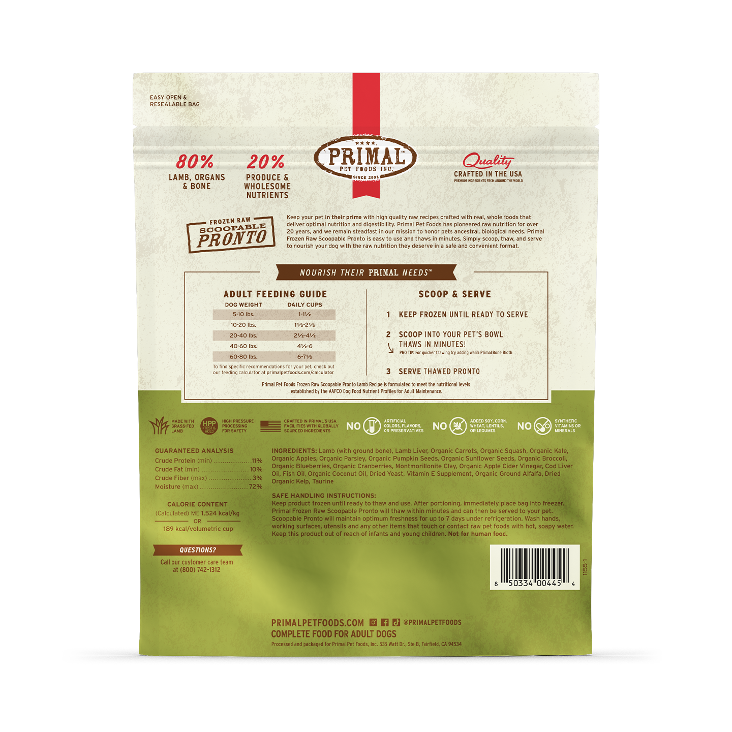 Frozen Raw Scoopable Pronto Dog Food - Lamb Recipe