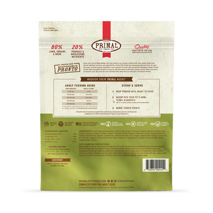 Frozen Raw Scoopable Pronto Dog Food - Lamb Recipe