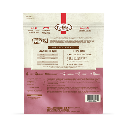 Frozen Raw Scoopable Pronto Dog Food - Turkey & Sardine Recipe