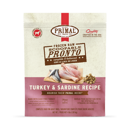 Frozen Raw Scoopable Pronto Dog Food - Turkey & Sardine Recipe
