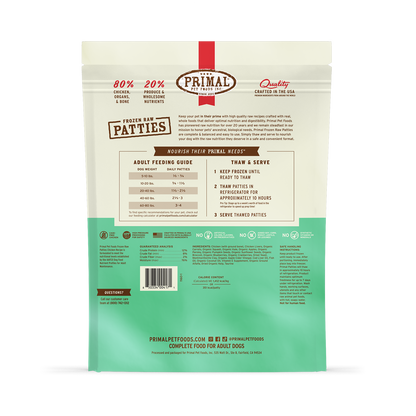 Frozen Raw Patties Dog Food - Chicken Recipe
