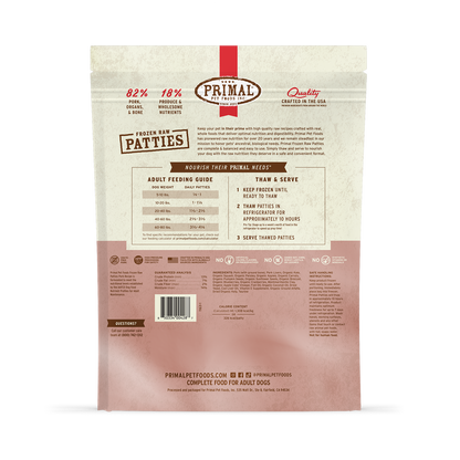 Frozen Raw Patties Dog Food - Pork Recipe