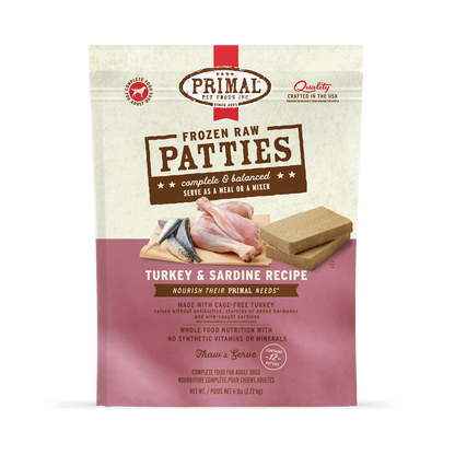Frozen Raw Patties Dog Food - Turkey & Sardine Recipe