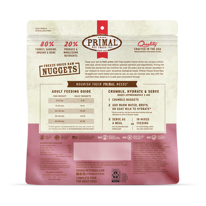 Freeze-Dried Raw Nuggets Dog Food - Turkey & Sardine Recipe