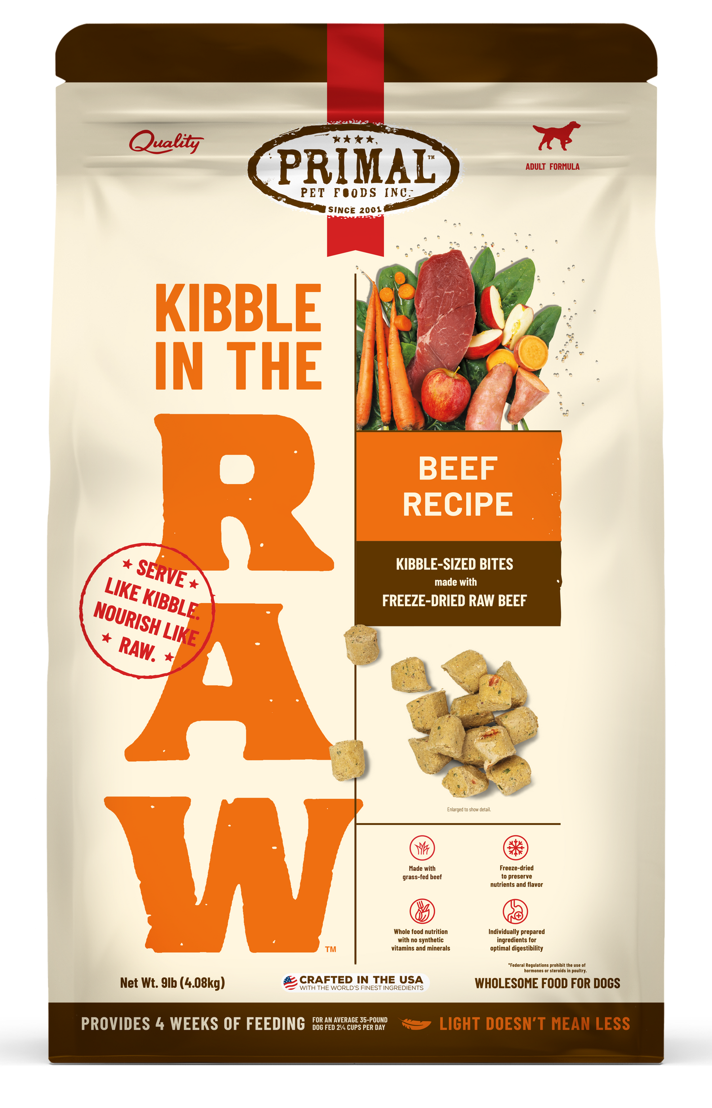 Kibble in the Raw Dog Food - Beef Recipe