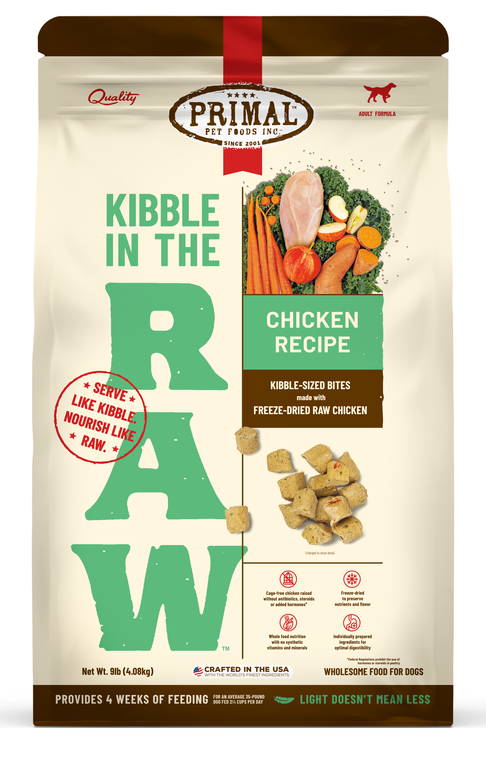 Kibble in the Raw Dog Food – Chicken Recipe – Primal Pet Foods