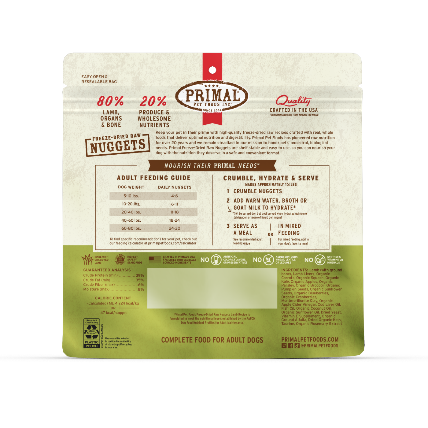 Freeze-Dried Raw Nuggets Dog Food - Lamb Recipe