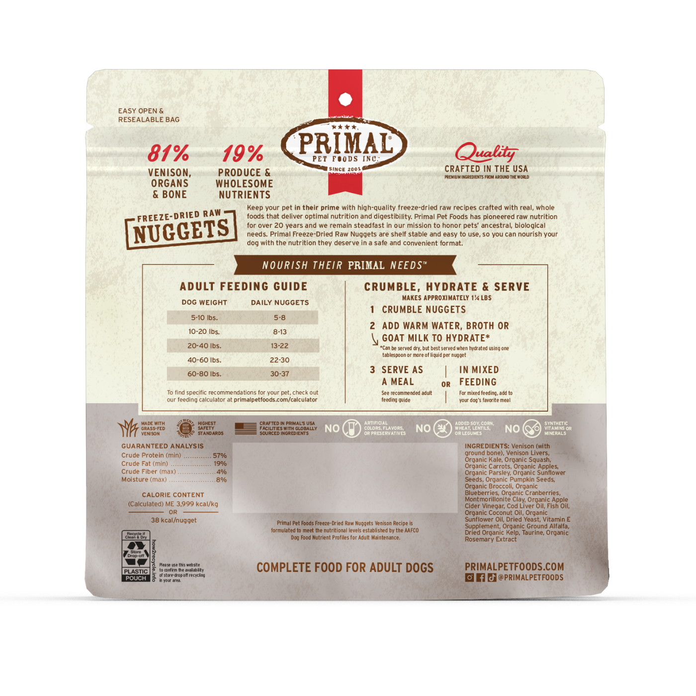 Freeze-Dried Raw Nuggets Dog Food - Venison Recipe