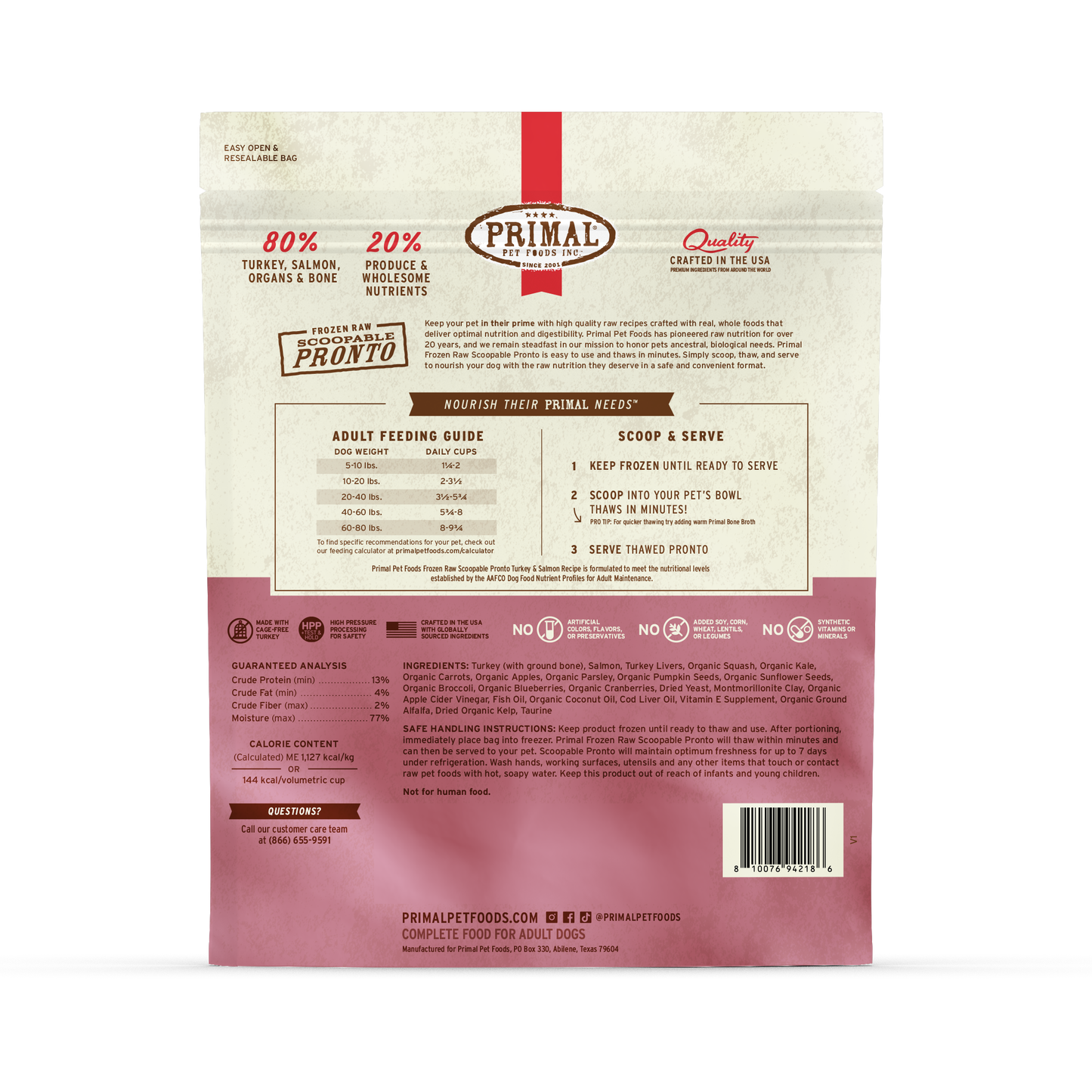 Frozen Raw Scoopable Pronto Dog Food - Turkey & Salmon Recipe